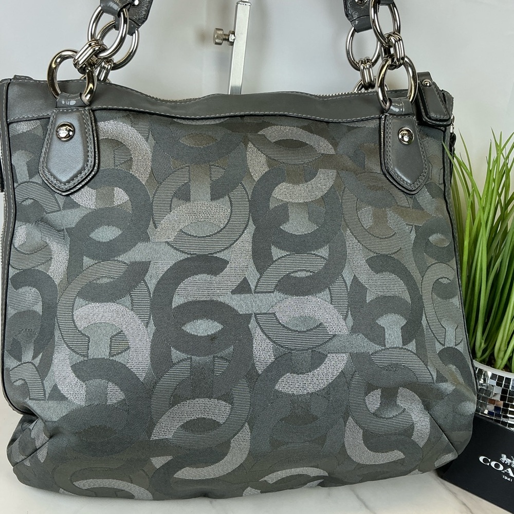 Coach Y2K Kristin 18286 Op Art Gray Silver Metallic Signature Hand Shoulder Bag‎ - Picture 9 of 15